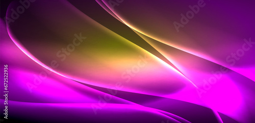 Dynamic waves in ethereal glow of neon lights. Concept merges fluidity of motion with vibrant allure of neon, crafting entrancing backdrop that embodies both vitality and futuristic sophistication