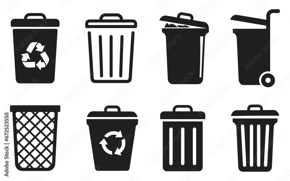 trash can icon, set of recycling bins  - obrazy, fototapety, plakaty 