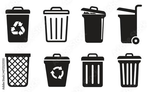 trash can icon, set of recycling bins 