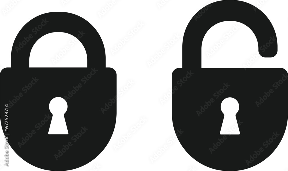 Set of Lock and Unlock vector, Black lock paddle  - obrazy, fototapety, plakaty 