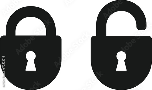 Set of Lock and Unlock vector, Black lock paddle  photo