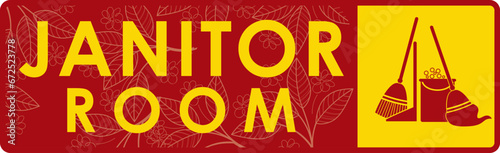 unique vector illustration of janitor room signage. Icon including broom,mop,dustpan,bucket with detergent foam.good for logo,door sign at office,hotel,villa,restaurant,school,pre-school,spa,home,mall