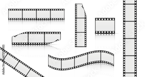Film tape strips in flat front side. Isolated. Cinema concept. 3d realistic vector.