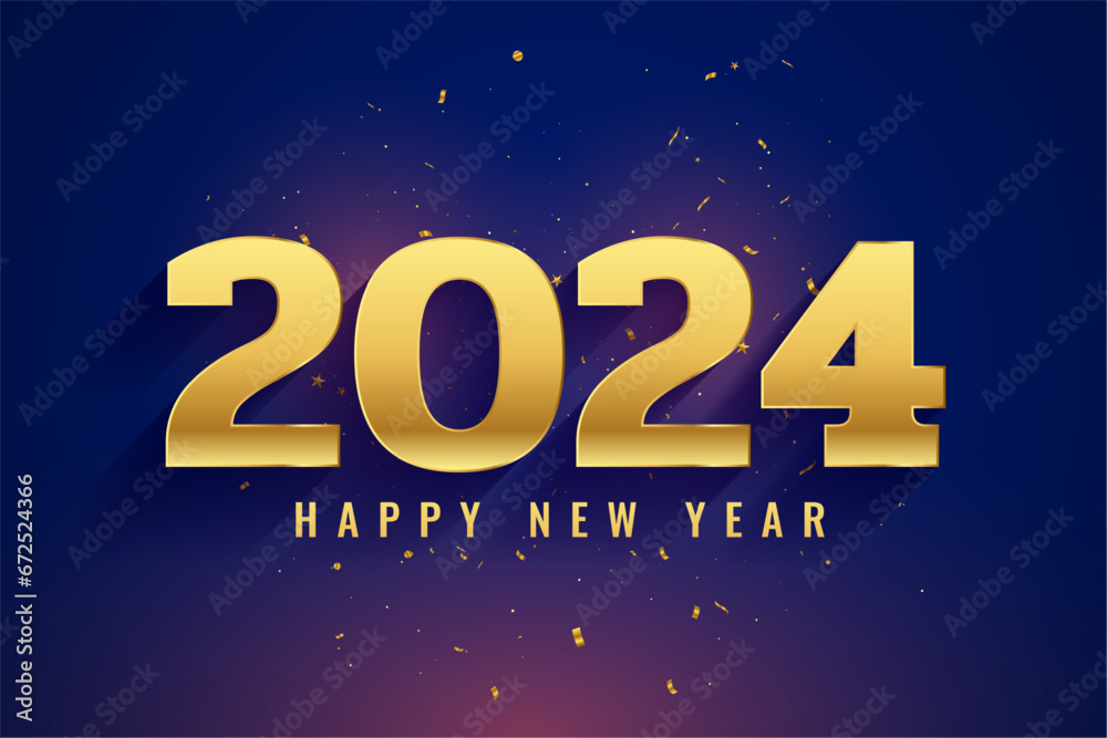 happy new year 2024 winter festival background with golden confetti