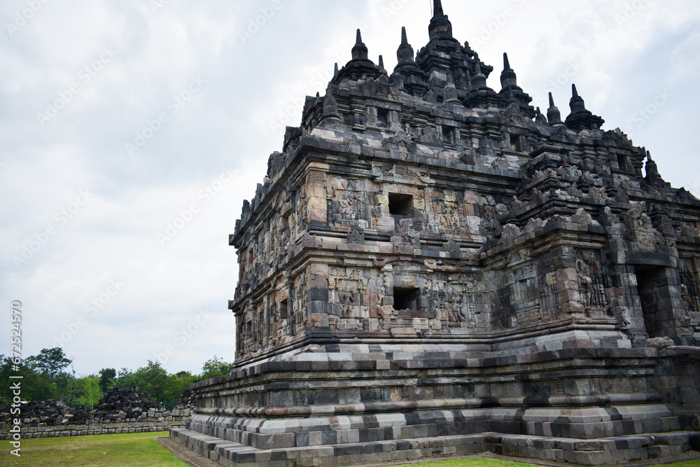 The beauty of the outer walls of the Plaosan Temple, Yogyakarta, Indonesia
