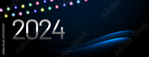 happy new year 2024 festive wallpaper with colorful light string