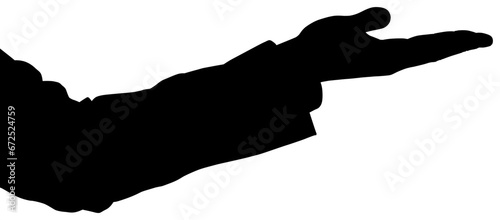 Fototapeta Naklejka Na Ścianę i Meble -  Digital png illustration of silhouette of outstretched hand on transparent background