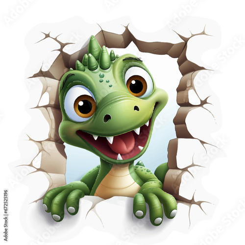 cute Dinosaurs look out of a Wall, transparent isolated Clipart Sticker, SVG, generated ai