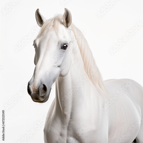 a white horse with a long mane standing