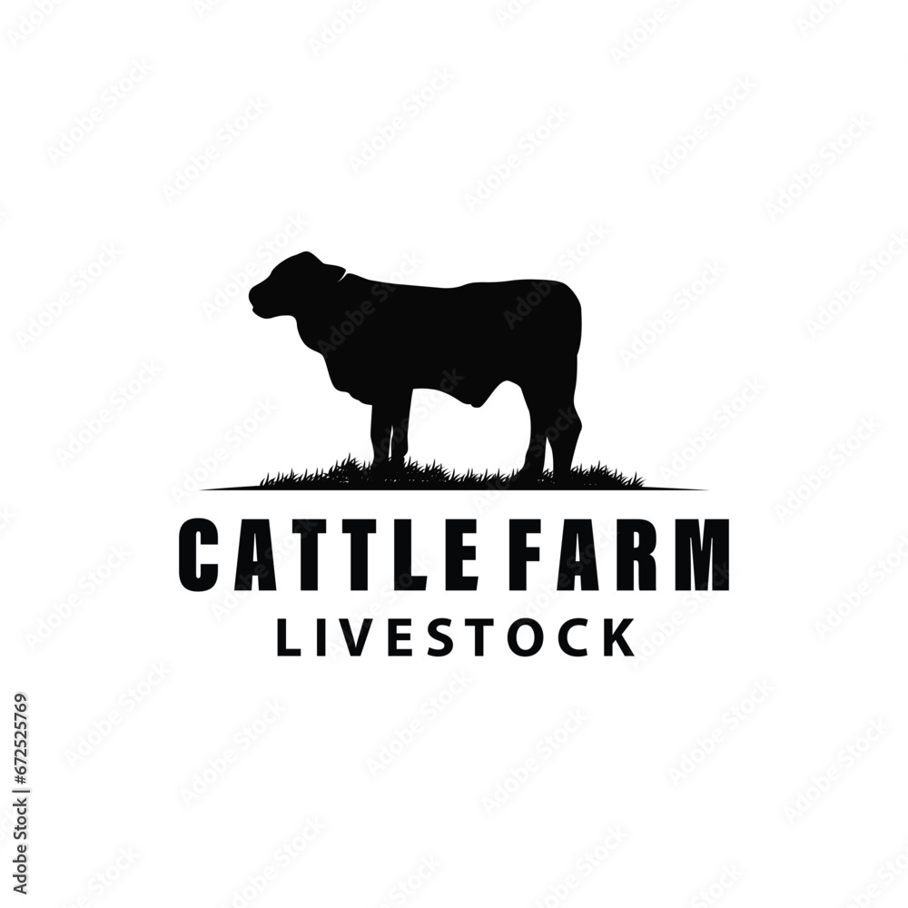 Cow Logo, Simple Cattle Farm Design, Livestock Silhouette, Vector Badge For Business Brand Cow Logo, Simple Cattle Farm Design, Livestock Silhouette, Vector Badge For Business Brand