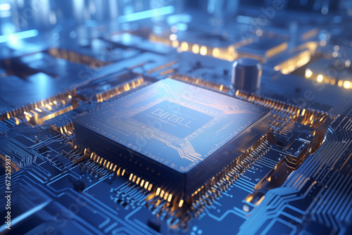 Futuristic artificial intelligence 4k image with Blur quantum computer backdrop