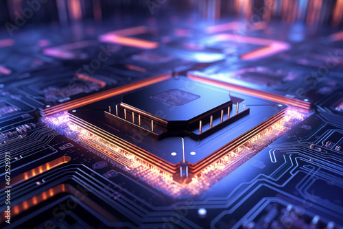 Futuristic artificial intelligence 4k image with Blur quantum computer backdrop