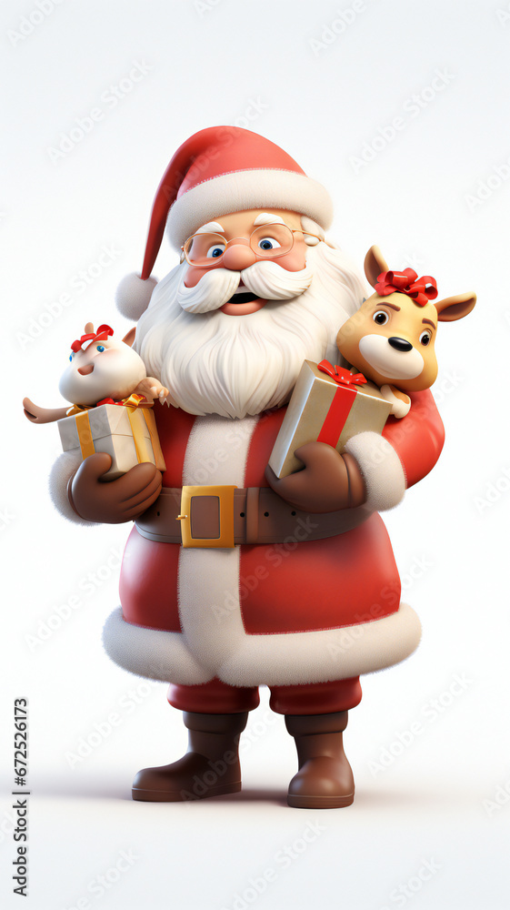 cute santa claus and gift box 3d rendering style, merry christmas background cute santa claus and gift box 3d rendering style, merry christmas background