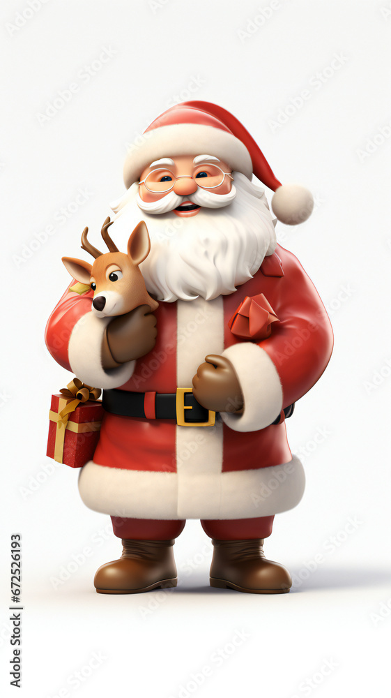 cute santa claus and gift box 3d rendering style, merry christmas background cute santa claus and gift box 3d rendering style, merry christmas background