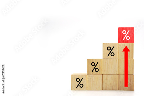 Wooden blocks with percentage sign. Interest rate finance, investment and interest rate increases.