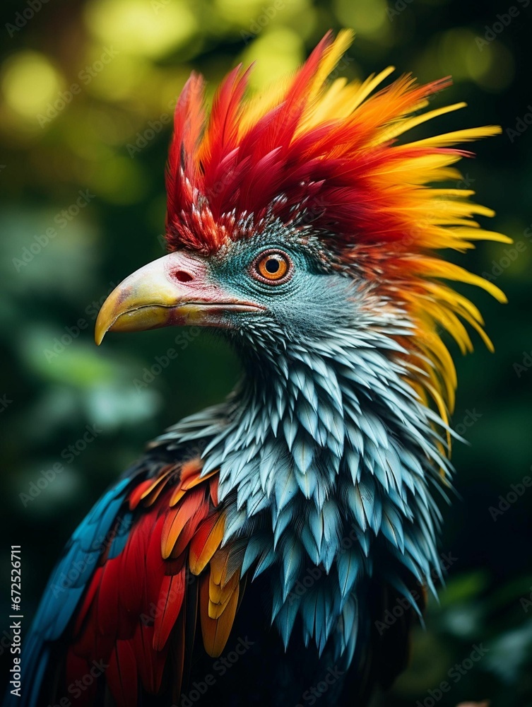 AI generated illustration of a bird with colorful feathers