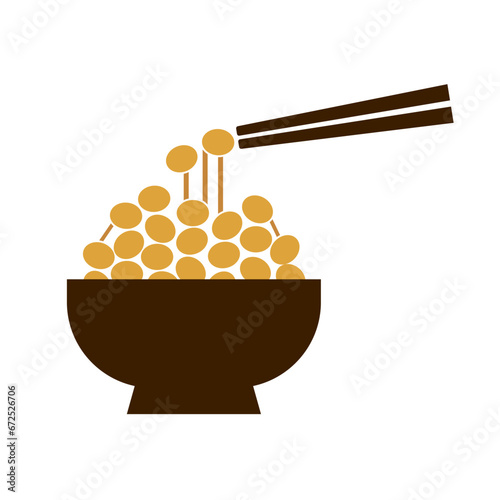Bowl, chopsticks and natto icon. Vector.