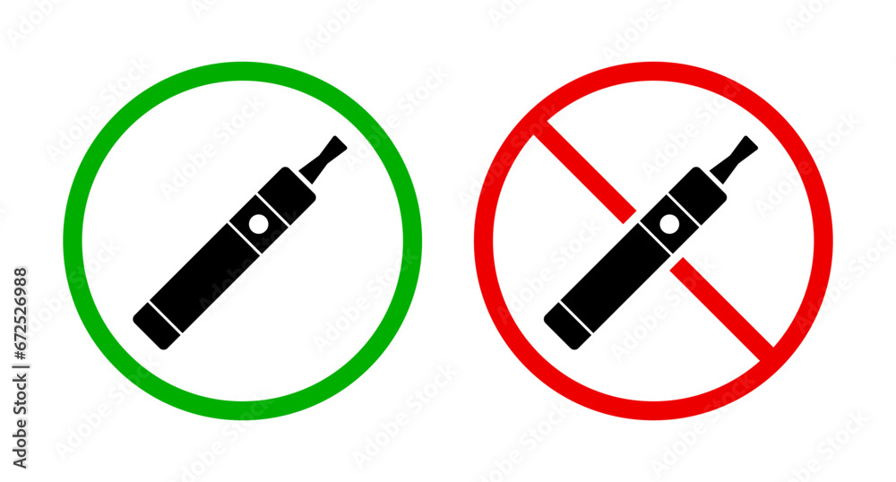 Electronic Cigarette Permitted and Prohibited Icon Set. Electronic cigarette restrictions icon set. Vector. Electronic Cigarette Permitted and Prohibited Icon Set. Electronic cigarette restrictions icon set. Vector.