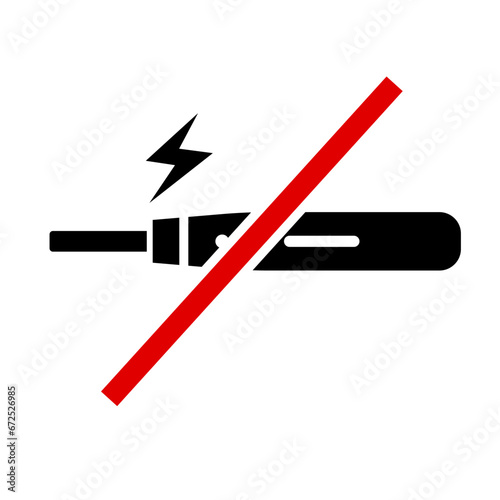 Electronic Cigarette Ban. E-cigarette regulation warning sign. Vector.