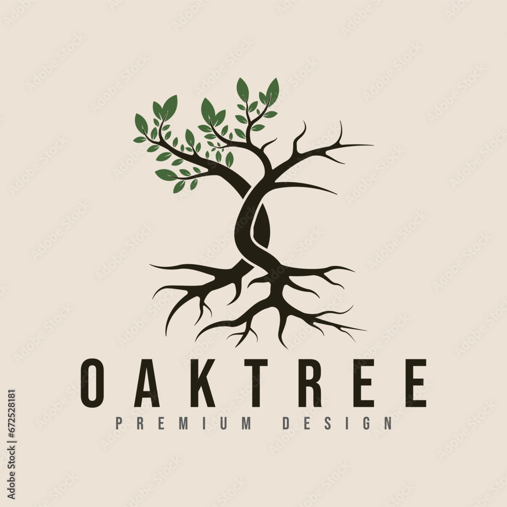 Obraz premium half dry antique oak tree logo vector minimalist illustration design.