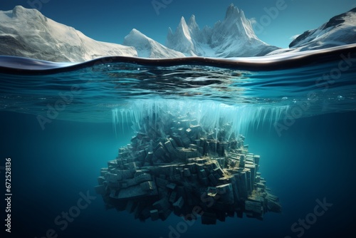 Iceberg underwater in the ocean. 3d render illustration. Conceptual image