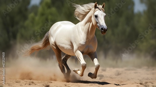 AI generated illustration of A wild horse running through a desert landscape