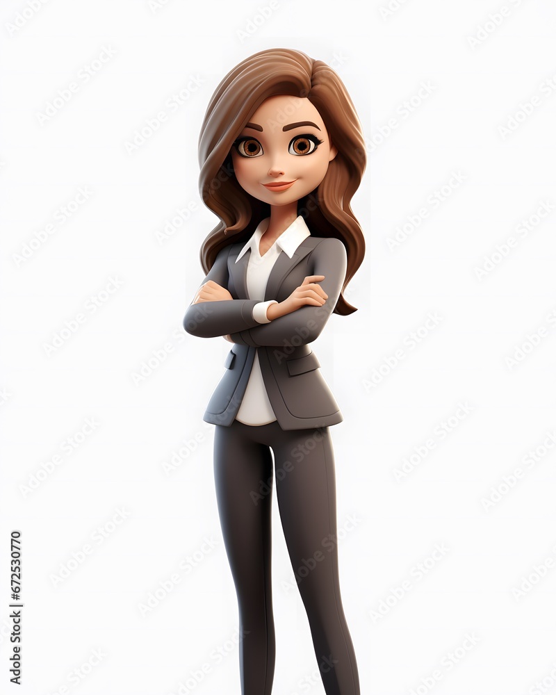 businesswomen arms crossed 3d cartoon on a white background businesswomen arms crossed 3d cartoon on a white background