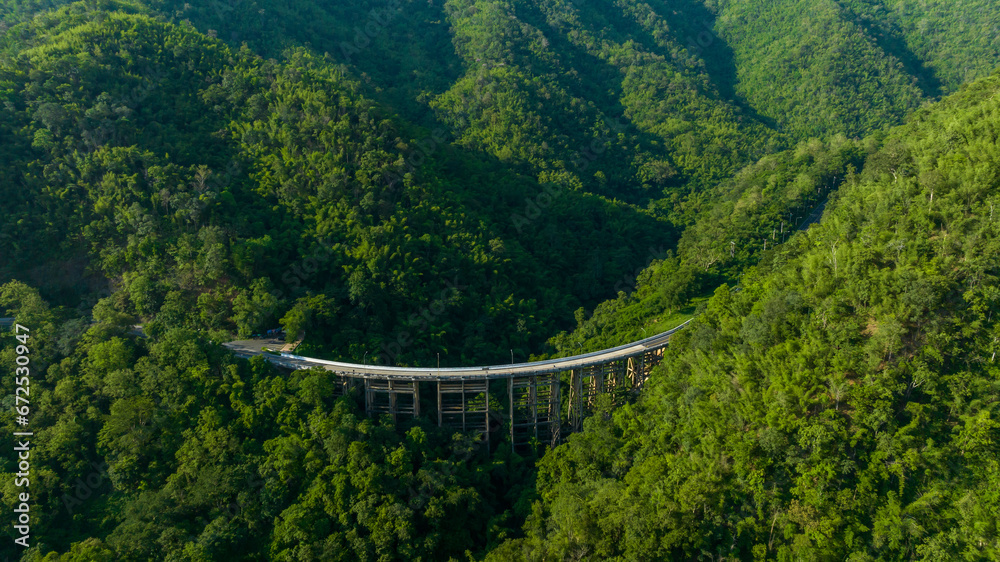 Aerial view of bridge, car, mountain forest, Landscape with beautiful road, Bridge and the road over the mountain. Aerial view of bridge, car, mountain forest, Landscape with beautiful road, Bridge and the road over the mountain.