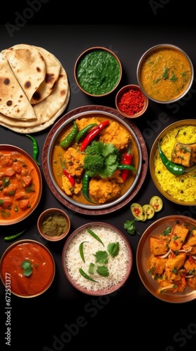 Group of Indian food includes Chicken tikka masala, Dal Makhani, Palak Paneer, Dal Makhana, Aloo Paneer, Kachori, Dal Makhana, Palak Paneer, Palak Paneer, Alu Paneer