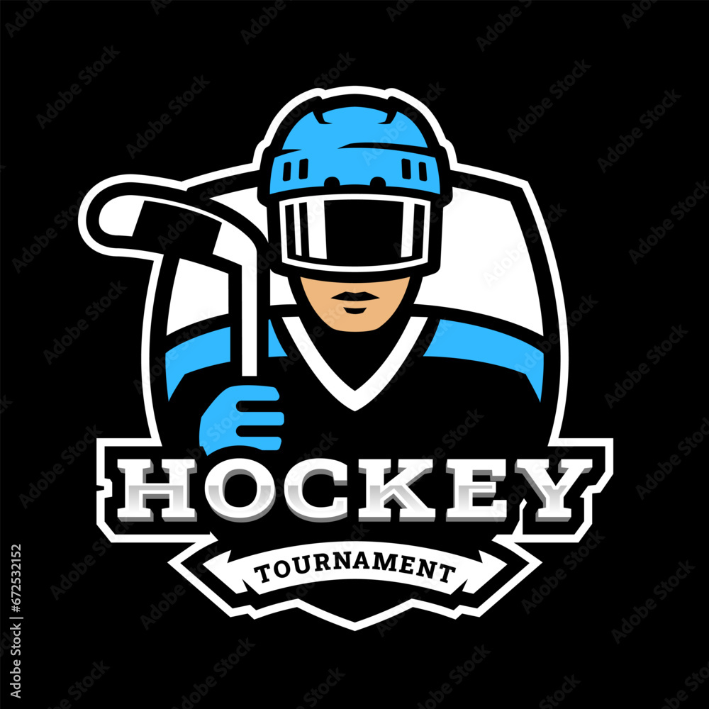 Hockey player logo, emblem on a dark background. Hockey player logo, emblem on a dark background.