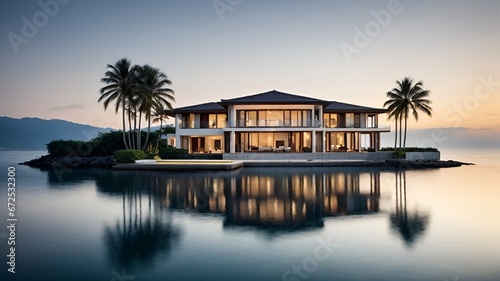 Tranquil Waterside Luxury Villa: Expansive Open Design and Picturesque Waterfront Views