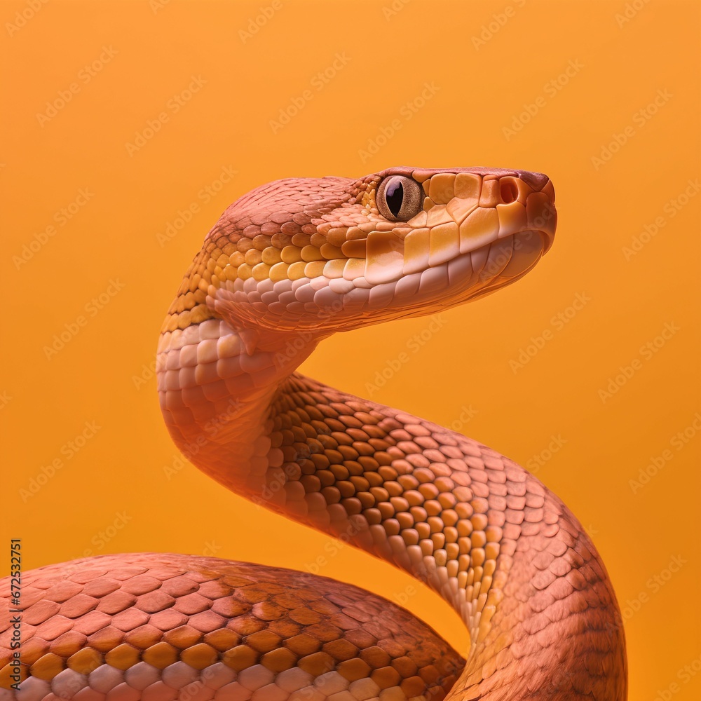 Fototapeta premium AI generated illustration of a large, bright-red-colored coiled snake with an orange background