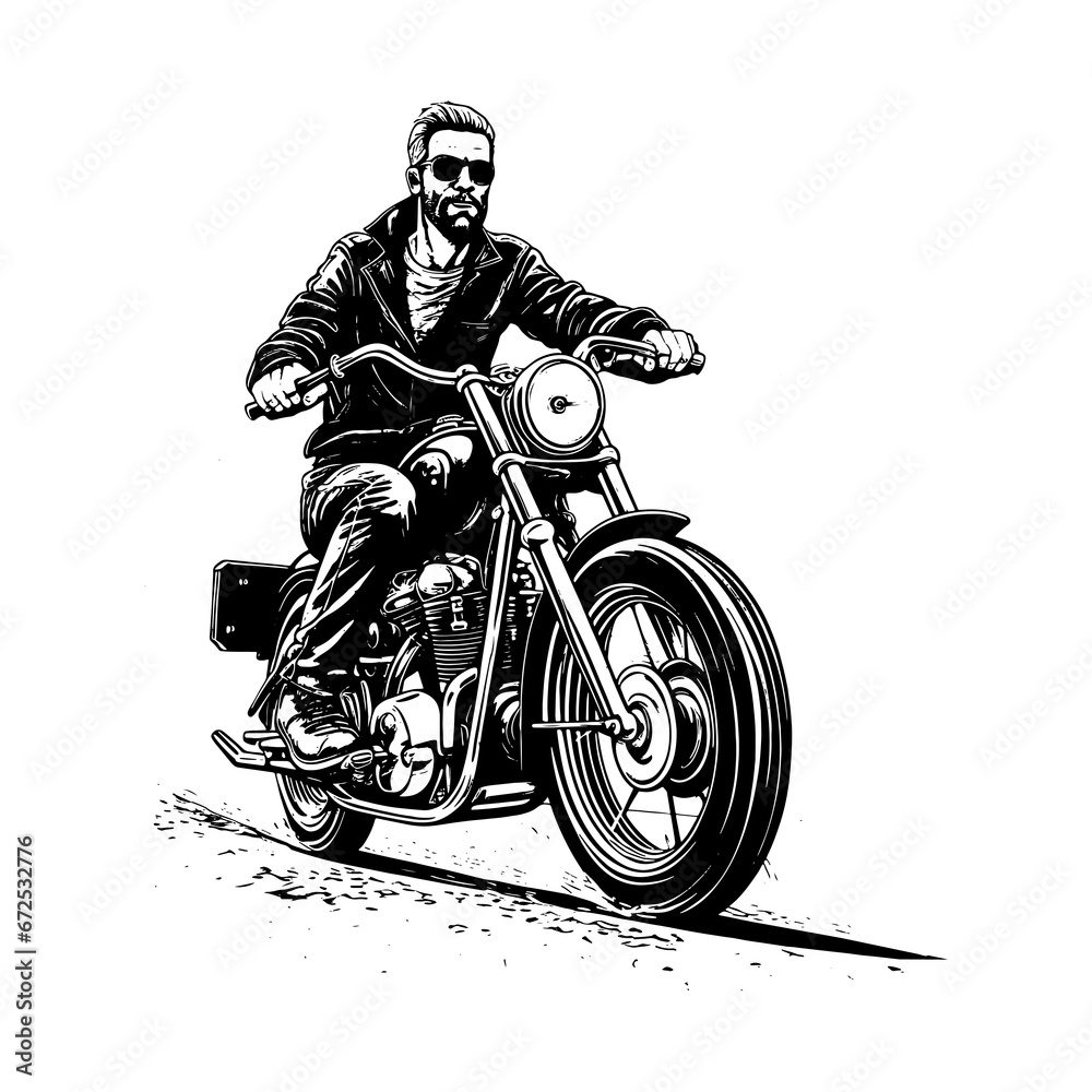 bikers riding a motorcycle skull riding a motorcycle.vector hand drawing,Shirt designs, biker, disk jockey, gentleman, barber and many others	
