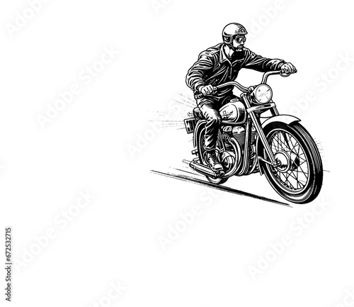 bikers riding a motorcycle skull riding a motorcycle.vector hand drawing,Shirt designs, biker, disk jockey, gentleman, barber and many others	