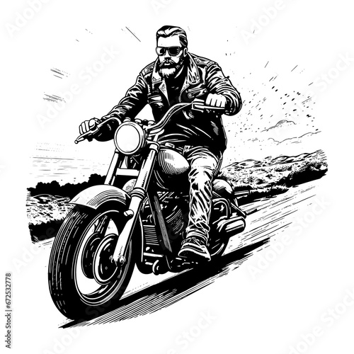 bikers riding a motorcycle skull riding a motorcycle.vector hand drawing,Shirt designs, biker, disk jockey, gentleman, barber and many others	