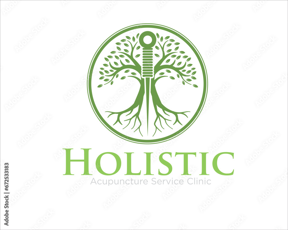 holistic tree logo designs with needle acupuncture logo
