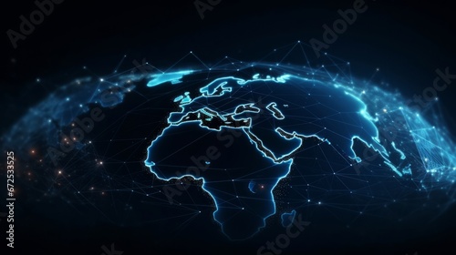 Global network connection on planet earth 3D rendering on dark background.