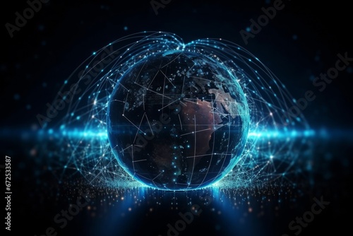 Global network concept on dark background 3D rendering toned image double exposure