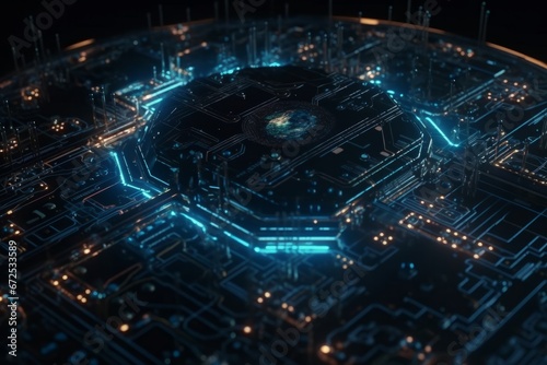 Circuit board futuristic technology concept. 3d rendering toned image