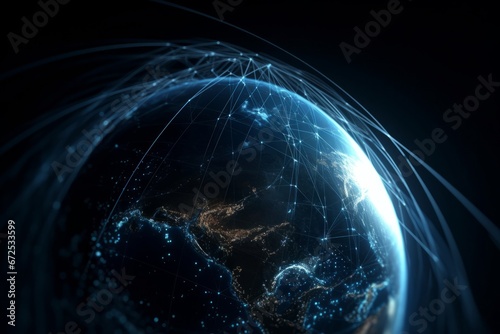 Global network connection covering the earth from all over the world. 3D illustration.
