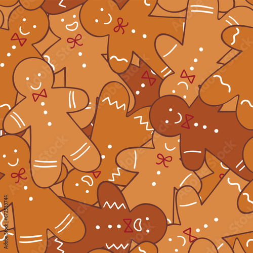 Many Gingerbread Man Vector Seamless Christmas Pattern