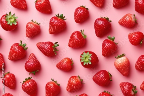 Fresh ripe strawberries on pink background, flat lay. Healthy food concept