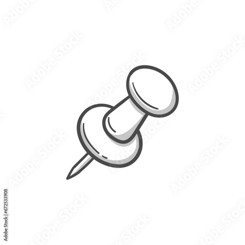 Set of doodles with a stationery pin. Hand drawn vector illustration. Navigation button. Paper fixing needles