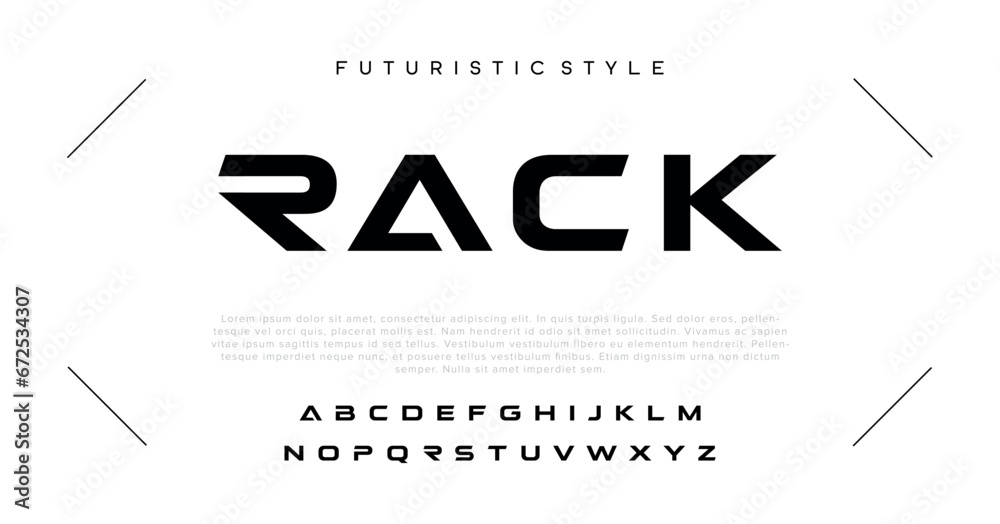 RACK Abstract minimal modern alphabet fonts. Typography minimalist urban digital fashion future creative logo font. vector illustration - obrazy, fototapety, plakaty 