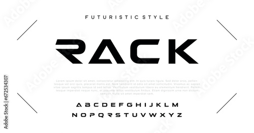 RACK Abstract minimal modern alphabet fonts. Typography minimalist urban digital fashion future creative logo font. vector illustration