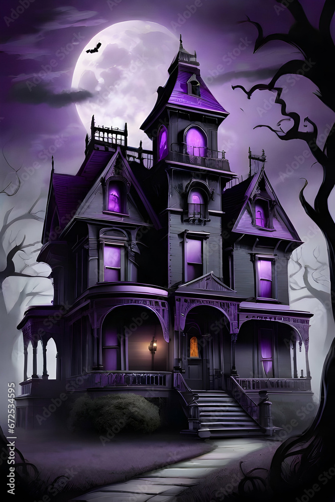 haunted house in the woods. Haunted Victorian mansion.