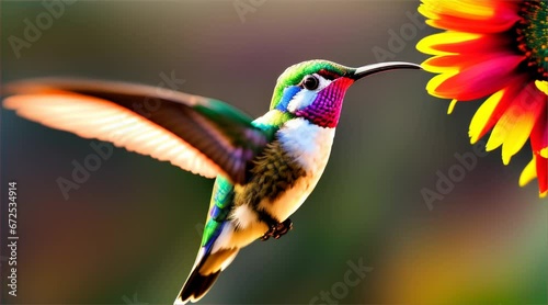 Hummingbird Sipping Nectar from Vibrant Flower