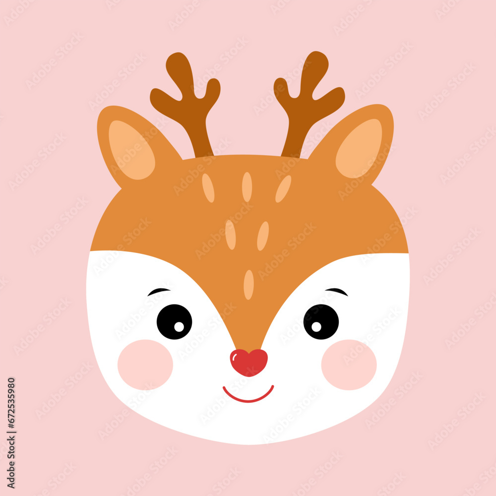 Cute reindeer head cartoon in flat design. Deer face vector. Cute reindeer head cartoon in flat design. Deer face vector.