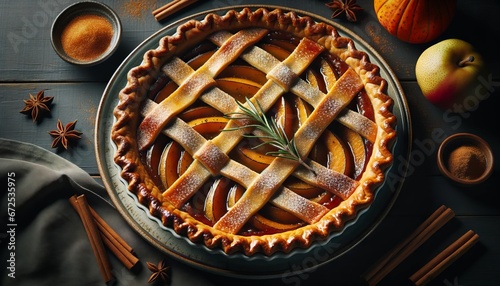 delicious fresh baked apple pie with lattice crust photo