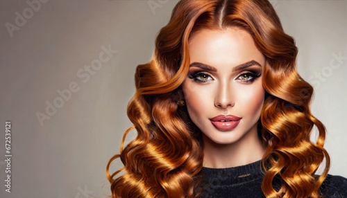 portrait of a woman with hair, Cascading Curls: Beauty in Red-Headed Fashion